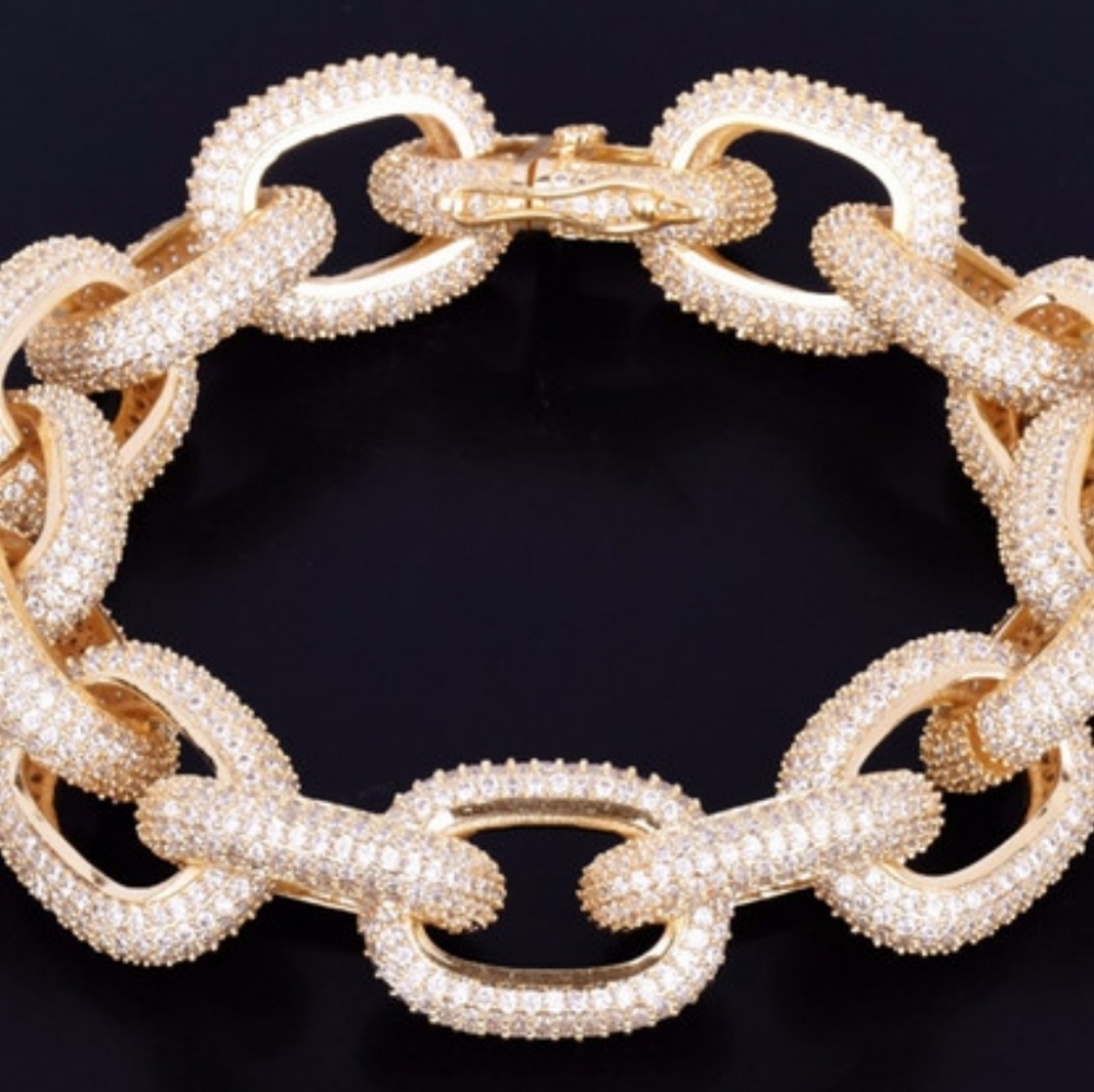 18K Gold Men's Bracelet Diamond Bling 18mm